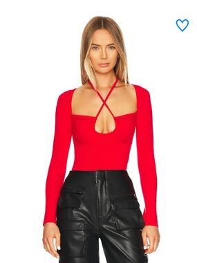 Superdown Bodysuit Womens Sz M Red storme front keyhole Scoop Neck Long Sleeve